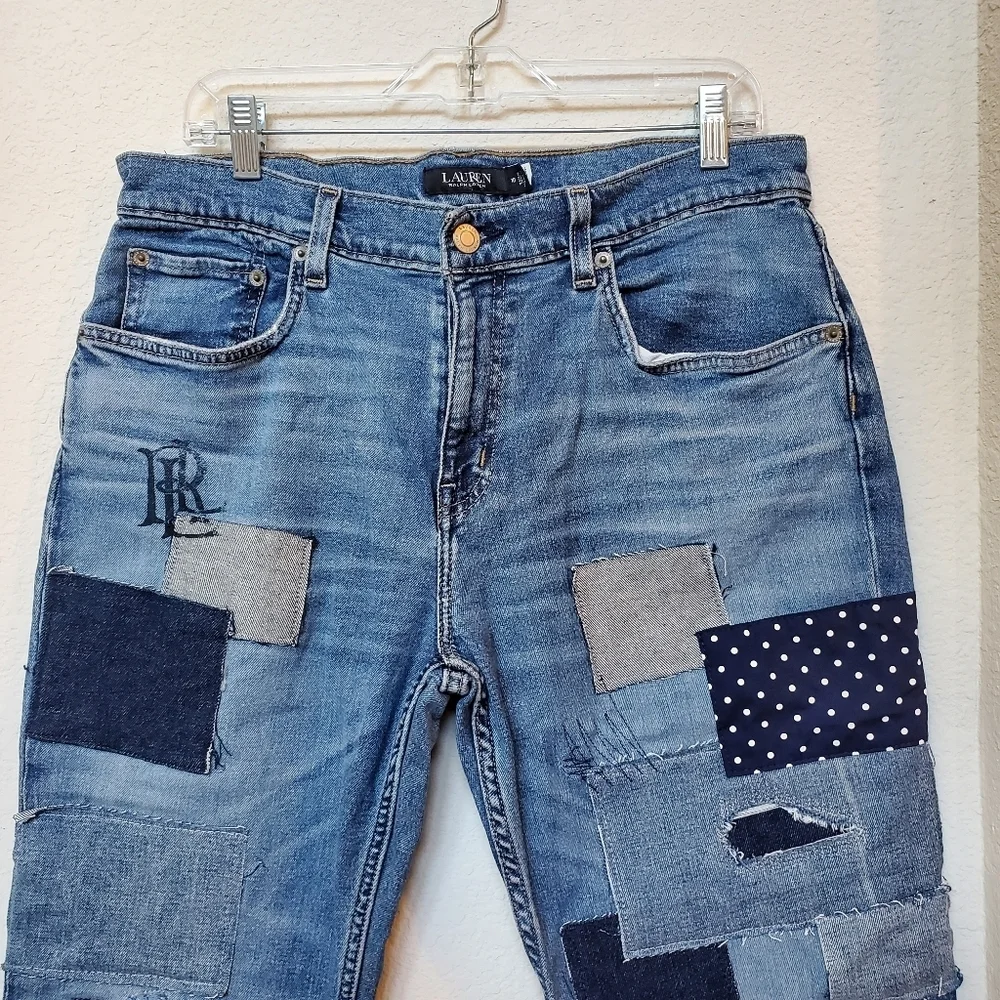 Lauren Ralph Lauren Black Label Patchwork Relaxed Tapered Ankle Jeans. Size 10